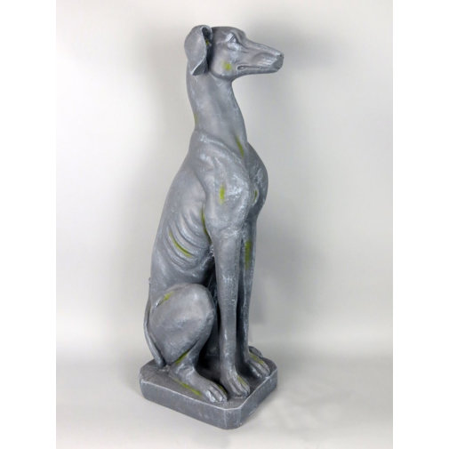 August Grove Sitting Grey Rustic Effect Garden Lurcher Dog Ornament
